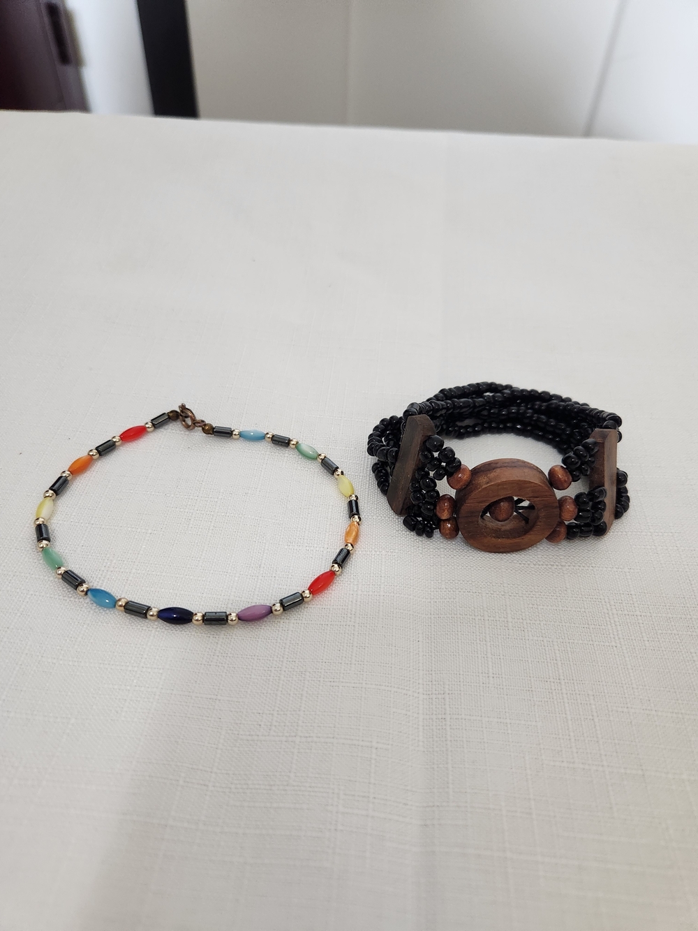 Multicolor Bead Ankle Bracelet And Black And Brown Stretchy Bead Bracelet